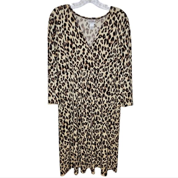 Chico's Leopard Print V Neck 3/4 Sleeve Shift Dress Chico's 3 US XL/16 - Picture 5 of 10